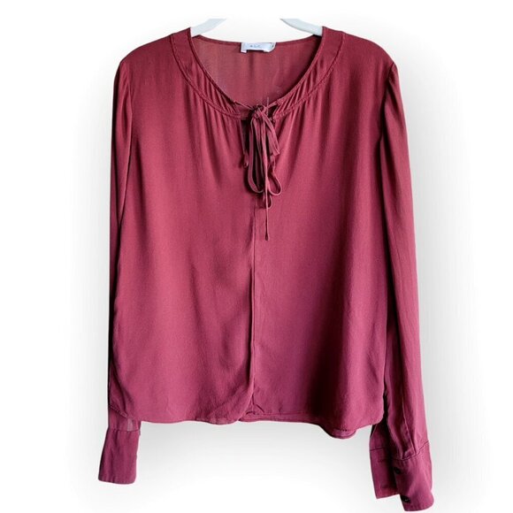A.L.C. long-sleeve burgundy/wine semi-fancy front-tie Copenhagen blouse size 6 - Picture 8 of 8